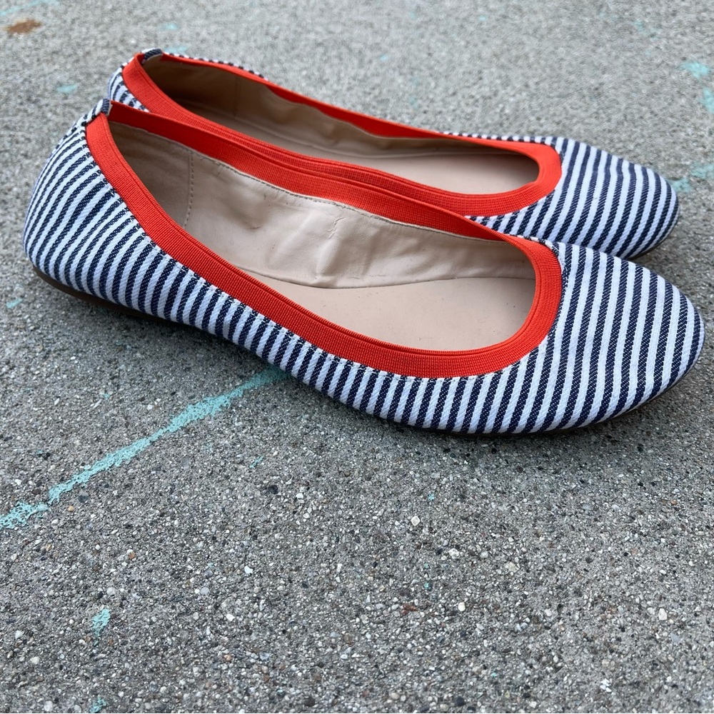 BCCGeneration Navy white striped Ballet Flats Moneli nautical preppy size 7.5